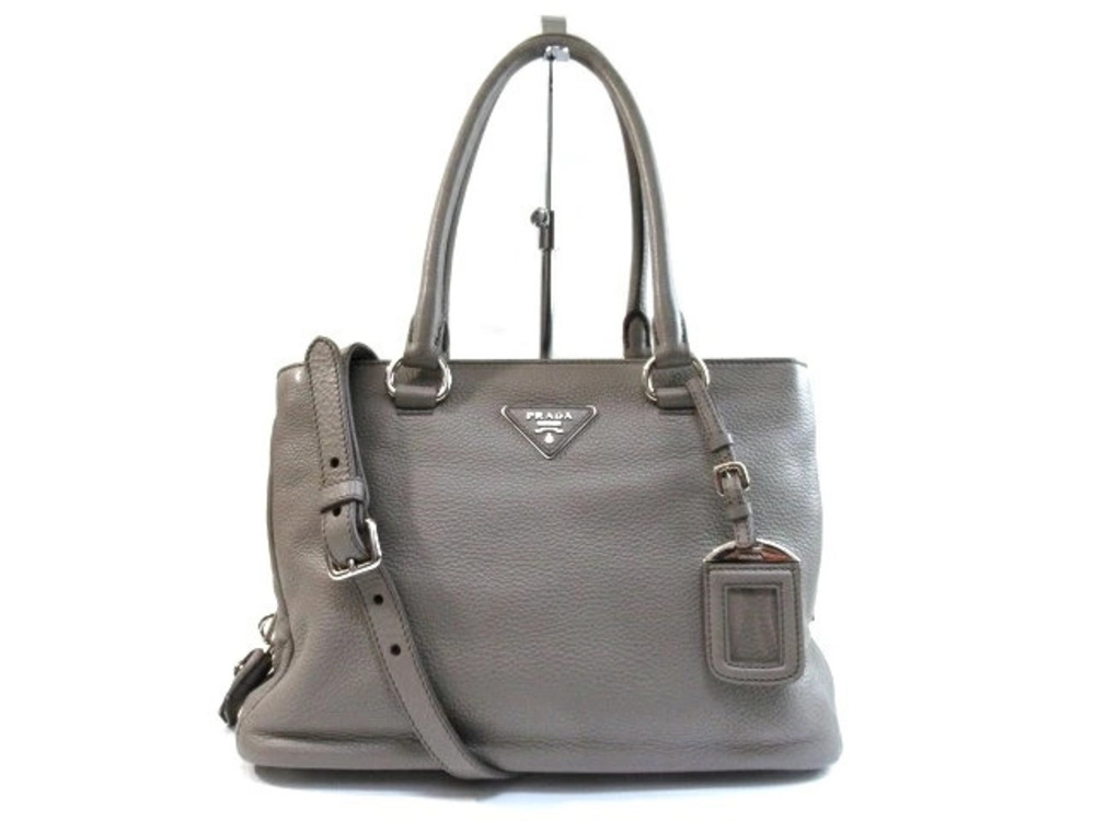 Prada Bag Shoulder Embossed Leather Gray